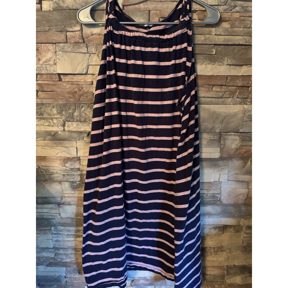 Simple  By Suzanne Betro Dress Blue With Pink Stripes.‎ Tank  Pockets  XL A14